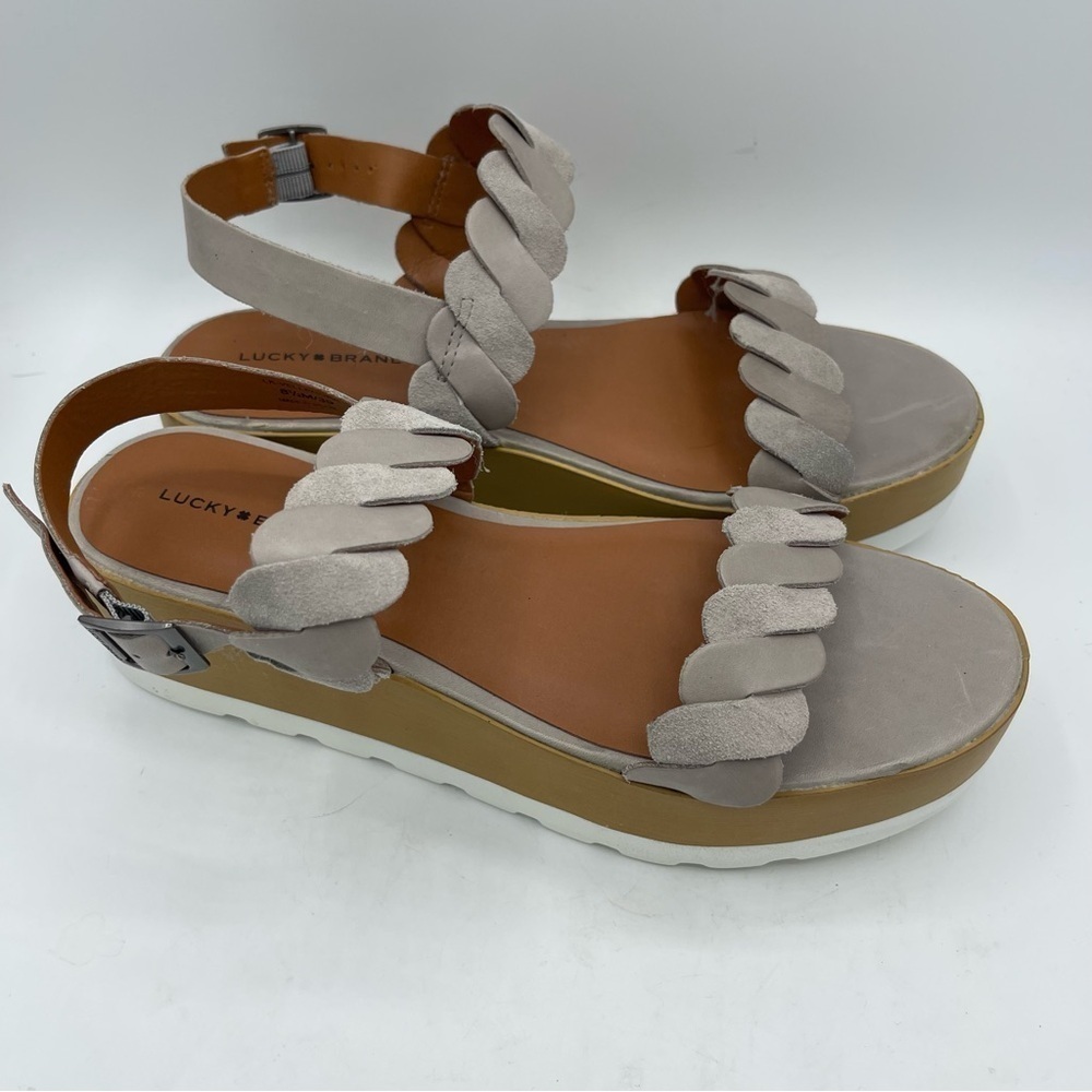LUCKY BRAND VELLENORA PLATFORM SUEDE /leather SANDALS WOMENS SIZE 8.5 Buckle
